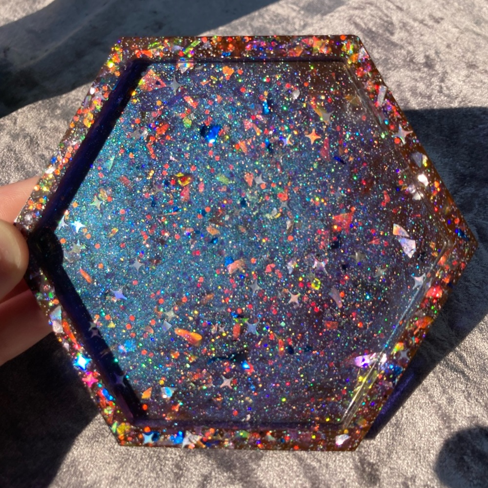 💖Galaxy Resin Coaster, Hexagon w/ Cork Base